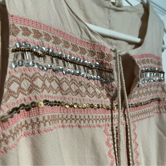 Chic Beige Embroidered Mini Dress - Picture 4 of 9